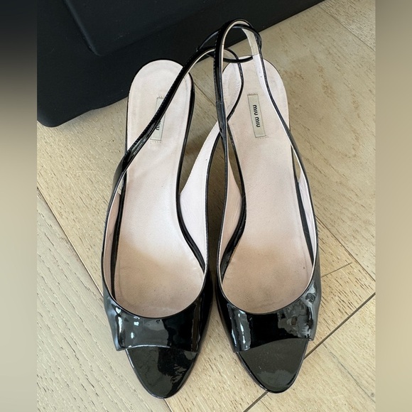 Miu Miu Shoes - PRADA Miu Miu OPEN TOE Slingback Patent Heels 39.5